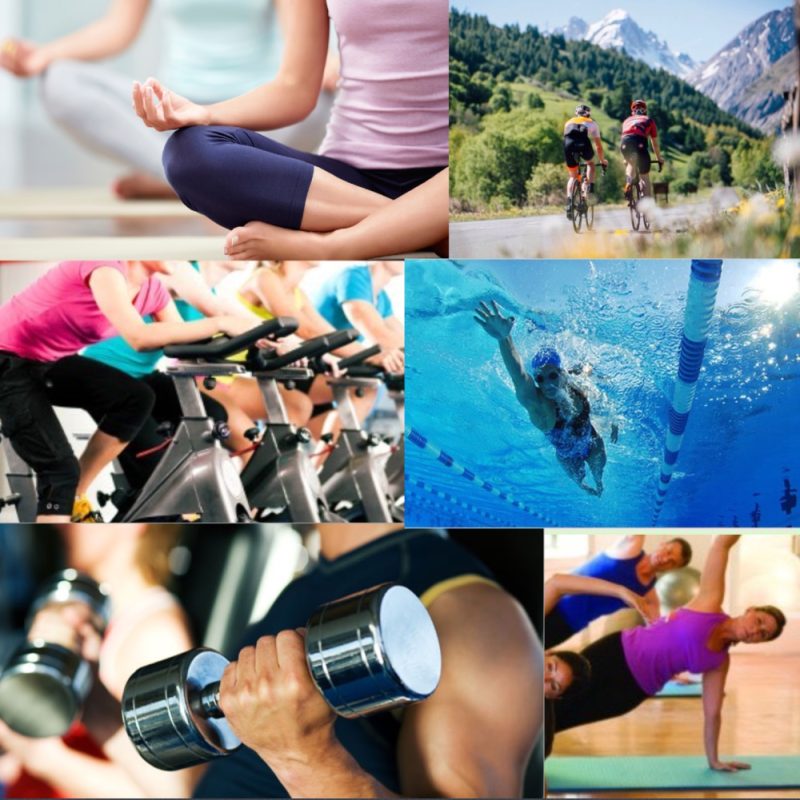 Graphic of different training to compliment Canicross, yoga, cycling, gym, swimming and pilates